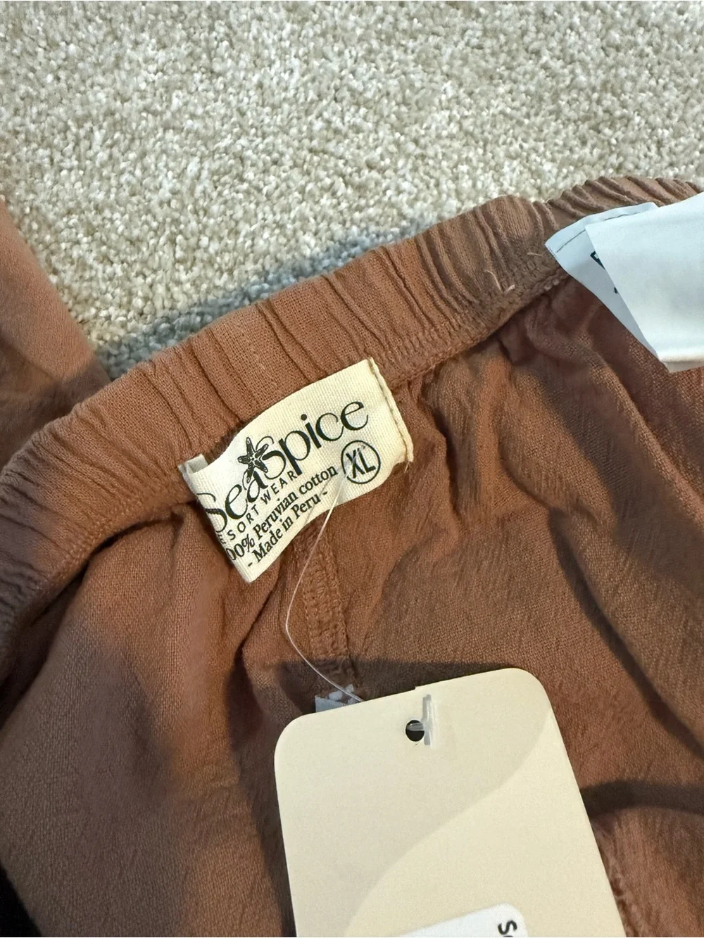 NWT Sea Spice Swim Cotton Cover-Up Wide Leg Split-Side Pants in Camel
